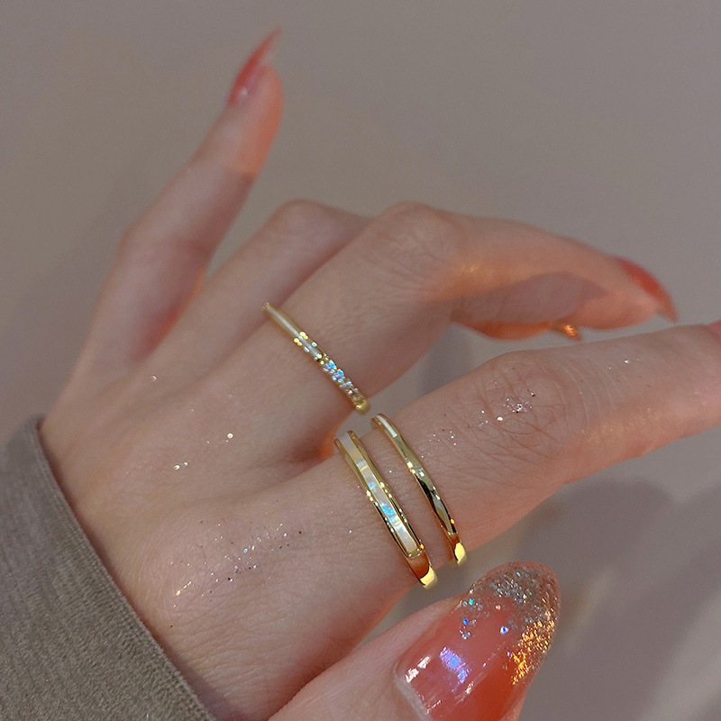 Thật mạ vàng zircon hai lớp mở vòng thích hợp thời trang khí chất ngón trỏ nhẫn cá tính phụ kiện đơn giản bán buôn nữ