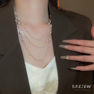 Vòng cổ ngọc trai nhiều lớp DREJEW mùa thu đông Vòng cổ áo len thanh lịch thời trang Pháp