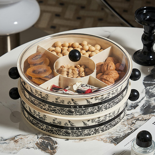 1 / 2 / 3 Lớp Năm Mới Trung Quốc Retro Hộp Trái Cây Khô Nhẹ Hoa Văn Sang Trọng Đĩa Khô Có Nắp Hộp Bảo Quản Chống Bụi Đai Ốc Hộp Ăn Nhẹ Hộp Kẹo Lưới Kín Hộp Giữ Tươi