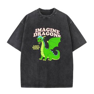 Imagine Dragons Loom World Tour 2024 Vintage Giặt Áo Rock Band Áo Nam Nữ Chất Lượng Cao Cotton Tay Ngắn Áo