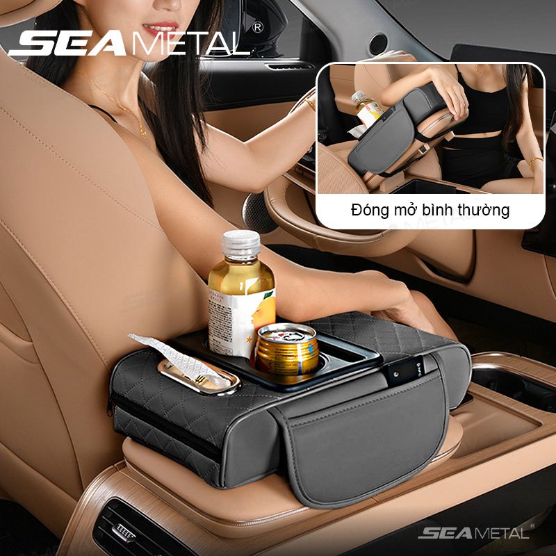Hộp Tỳ Tay Ô Tô SEAMETAL Da PU Điều Khiển Trung Tâm Người Tổ Chức Bao Da Tay Xe Tăng Cường Miếng Lót Khăn Giấy Hộp Đựng Cốc
