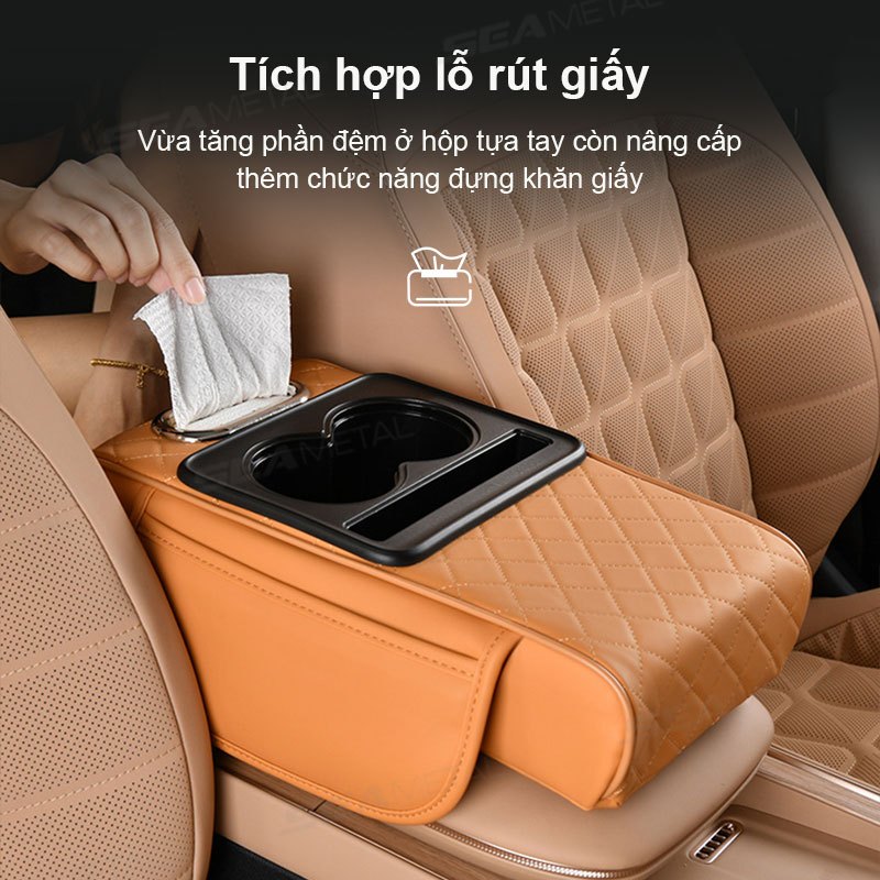 Hộp Tỳ Tay Ô Tô SEAMETAL Da PU Điều Khiển Trung Tâm Người Tổ Chức Bao Da Tay Xe Tăng Cường Miếng Lót Khăn Giấy Hộp Đựng Cốc