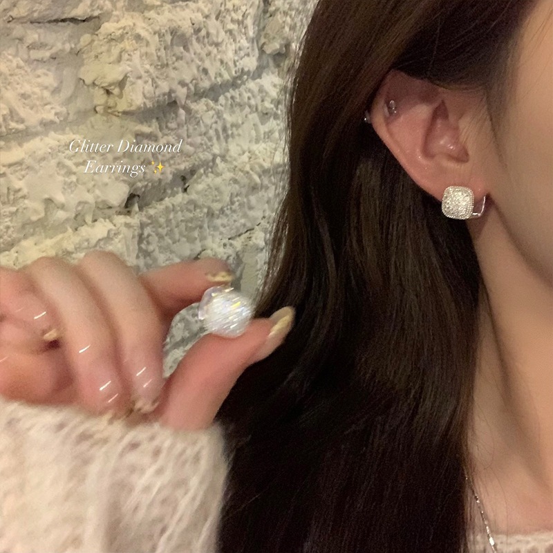 2024 Mới Vuông Thời Trang Hai Mặt Zircon Ngọc Trai Bông Tai Pháp Tinh Tế Sang Trọng Bông Tai