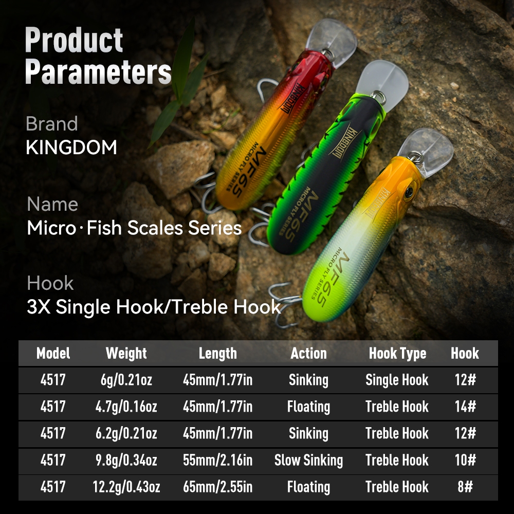 Ảnh Mồi Câu Cá Kingdom MICRO FLY 45mm 55mm 65mm 4.7g 6.2g 9.8g 12.2g Nổi Mồi Cứng Móc Đơn / Móc Treble 2