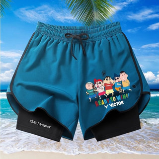 Quần short thể thao mới in hình hoạt hình Victor dành cho bé trai và bé gái, khô nhanh, hấp thụ mồ hôi, chạy bộ đường dài, chạy marathon và quần short chống chói