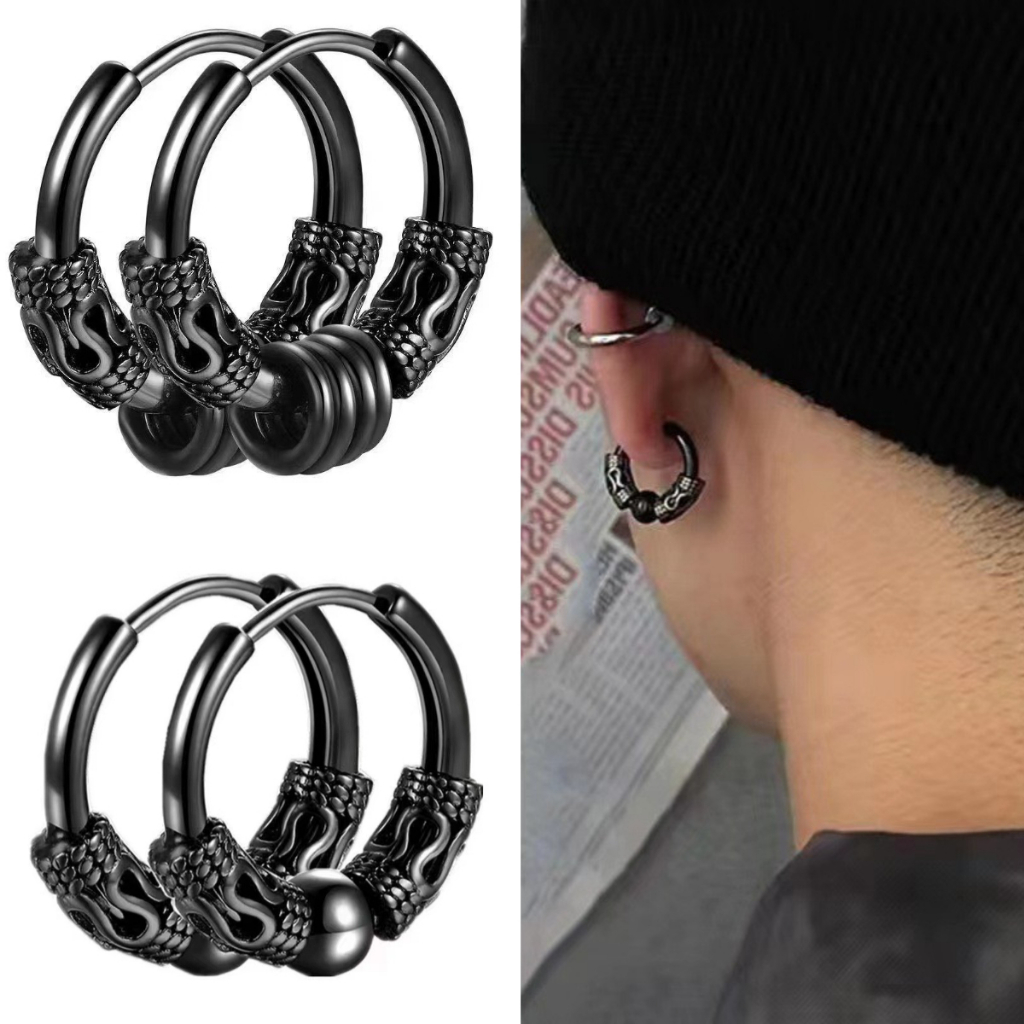 2pcs Bông tai nam vít Phillips màu đen đơn giản Bộ 12 mảnh thời trang cổ điển