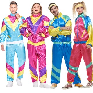 Phụ Nữ thập niên 80 Retro Vỏ Phù Hợp Với Người Lớn Thời Trang Hippie Đảng Halloween Trang Phục Cặp Đôi Hip Hop Tracksuit Nữ Nam Phổ Biến Trang Phục Thể Thao