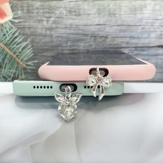 Điện Thoại Di Động Chống Bụi Cắm Tự Làm Hợp Kim Bạc Thời Trang Kim Cương Giả Bướm Mặt Dây Chuyền Nhỏ Lỗ Điện Thoại Di Động Chống Bụi Cắm