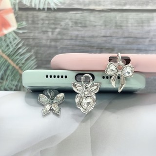 Điện Thoại Di Động Chống Bụi Cắm Tự Làm Hợp Kim Bạc Thời Trang Kim Cương Giả Bướm Mặt Dây Chuyền Nhỏ Lỗ Điện Thoại Di Động Chống Bụi Cắm