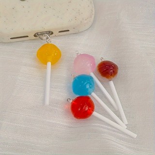 Điện Thoại Di Động Chống Bụi Cắm Tự Làm Nhựa Ba Chiều Nhiều Màu Sắc Lollipop Mặt Dây Chuyền Nhỏ Lỗ Điện Thoại Di Động Chống @