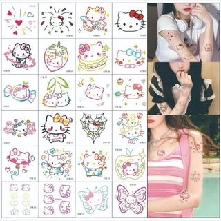 🍥jellycuty🍥Nhãn dán hoạt hình, Hình xăm tạm thời Hello Kitty Kuromi, Nhãn dán mặt không độc hại dễ thương chống thấm nước