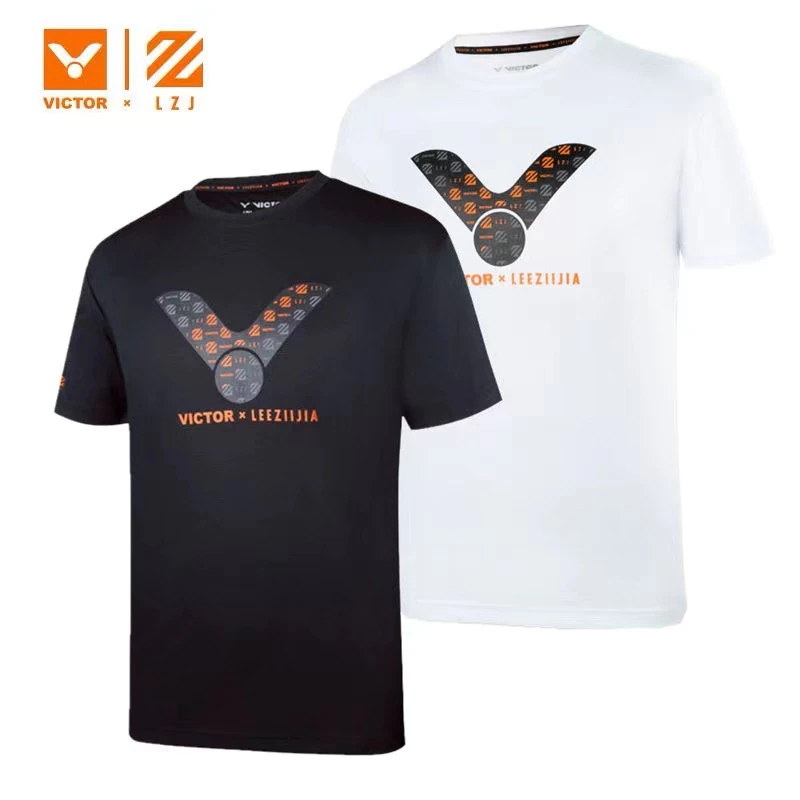 24 áo sơ mi cầu lông Victor mới dành cho nam và nữ, thấm mồ hôi và thoáng khí cổ tròn tay ngắn tập thể thao cho trẻ em