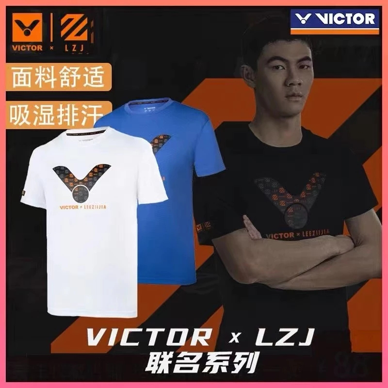 24 áo sơ mi cầu lông Victor mới dành cho nam và nữ, thấm mồ hôi và thoáng khí cổ tròn tay ngắn tập thể thao cho trẻ em