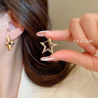 DREJEW Bông tai rỗng Ngôi sao kim loại Bông tai thanh lịch kiểu Pháp Bông tai thời trang mát mẻ