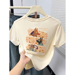 Áo thun nữ mùa hè 2025 mới vui nhộn in hình cổ tròn giảm béo tay ngắn mỏng thời trang nữ