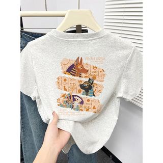 Áo thun nữ mùa hè 2025 mới vui nhộn in hình cổ tròn giảm béo tay ngắn mỏng thời trang nữ