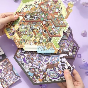Enwei 3 Cái [SUPER BIG Series] Nhãn dán cảnh quan lưu trữ Nhãn dán PET chống thấm nước Chất liệu sổ lưu niệm Bộ sổ lưu niệm Goodvibesummer Phong cách 3D ba chiều