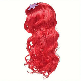 Bộ 7 món đồ chơi trang phục nàng tiên cá, thích hợp để nhập vai, Halloween, Năm mới, Giáng sinh và tiệc sinh nhật. Tóc giả nàng tiên cá tóc xoăn dài màu đỏ kết hợp với phụ kiện