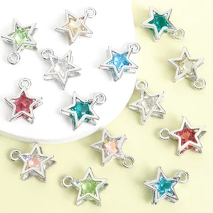 10 Chiếc Quyến Rũ Pentagram Rỗng 3D Quyến Rũ Với Tích Hợp Đá Nhiều Màu Sắc Lấp Lánh, Vòng Cổ Thời Trang Vòng Tay Bông Tai Dây Xích Điện Thoại DIY Tinh Tế Mặt Dây Ngôi Sao Năm Cánh