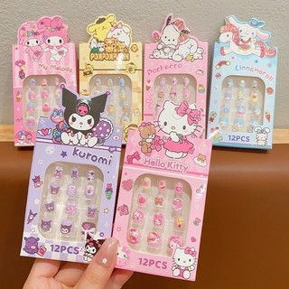 12 Chiếc Sanrio Hoạt Hình Kuromi Melody Cinnamoroll Miếng Dán Móng Tay Trẻ Em Kawaii Móng Tay Giả Có Thể Tháo Rời Handmade Đeo Móng Tay Phụ Kiện Tinh Tế Quà Tặng Cho Bé Gái Nail stickers【Chiosala12】