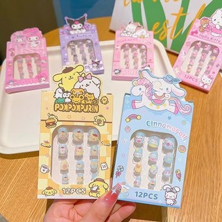 12 Chiếc Sanrio Hoạt Hình Kuromi Melody Cinnamoroll Miếng Dán Móng Tay Trẻ Em Kawaii Móng Tay Giả Có Thể Tháo Rời Handmade Đeo Móng Tay Phụ Kiện Tinh Tế Quà Tặng Cho Bé Gái Nail stickers【Chiosala12】