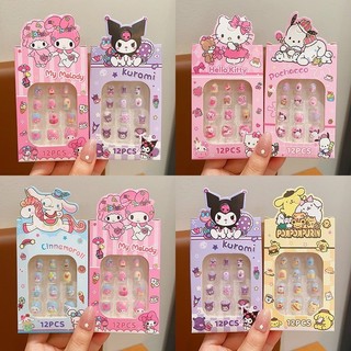 12 Chiếc Sanrio Hoạt Hình Kuromi Melody Cinnamoroll Miếng Dán Móng Tay Trẻ Em Kawaii Móng Tay Giả Có Thể Tháo Rời Handmade Đeo Móng Tay Phụ Kiện Tinh Tế Quà Tặng Cho Bé Gái Nail stickers【Chiosala12】