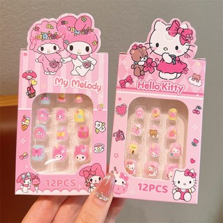 12 Chiếc Sanrio Hoạt Hình Kuromi Melody Cinnamoroll Miếng Dán Móng Tay Trẻ Em Kawaii Móng Tay Giả Có Thể Tháo Rời Handmade Đeo Móng Tay Phụ Kiện Tinh Tế Quà Tặng Cho Bé Gái Nail stickers【Chiosala12】