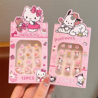 12 Chiếc Sanrio Hoạt Hình Kuromi Melody Cinnamoroll Miếng Dán Móng Tay Trẻ Em Kawaii Móng Tay Giả Có Thể Tháo Rời Handmade Đeo Móng Tay Phụ Kiện Tinh Tế Quà Tặng Cho Bé Gái Nail stickers【Chiosala12】