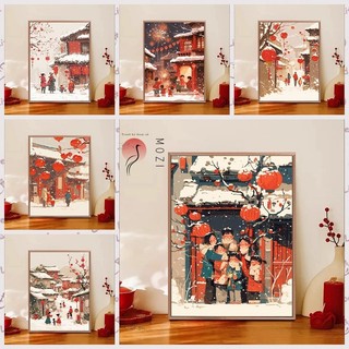 MOZI✨40 * 50cm / 30 * 40cm CHÚC MỪNG NĂM MỚI tranh tô màu theo số tranh số hóa bộ tô màu theo số tranh sơn dầu số hoáNăm Mới Chân Dung Gia Đình Tự Làm Tranh Sơn Dầu Kỹ Thuật Số Làm Đầy Tranh Sơn Màu Tranh Tay Tranh Acrylic Tranh Sơn Dầu Tranh Tra