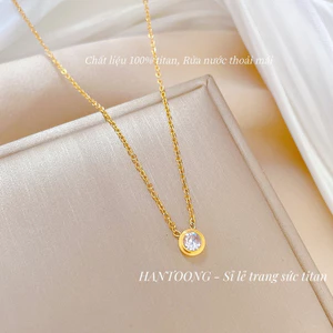 Dây chuyền titan không gỉ mạ vàng 18k mặt đá tròn thời trang đơn giản nhẹ nhàng dành cho nữ