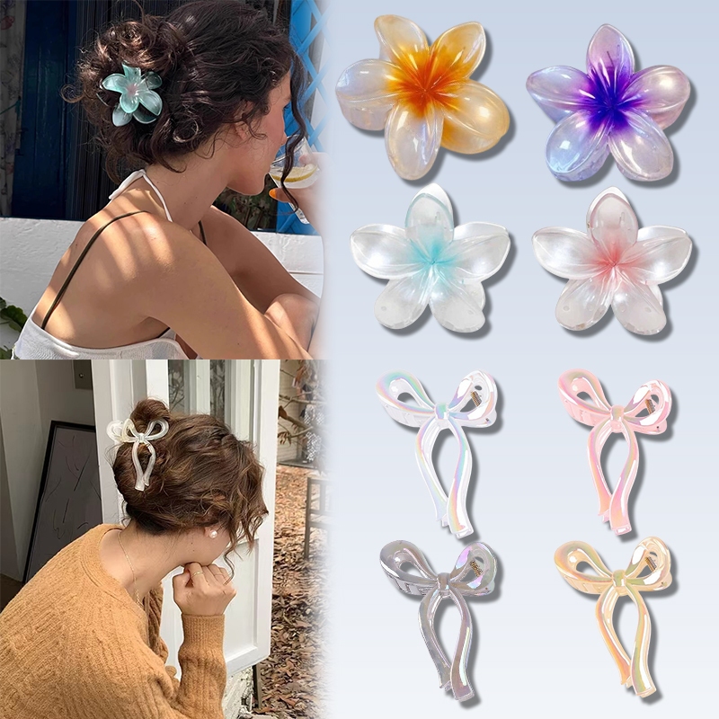 [Yunyuan] Kẹp Plumeria đa năng Star 's Cùng phong cách Tính khí tươi mát Cô gái dễ thương Kẹp cá mập Acrylic Màu Gradient Phụ kiện tóc hoa ở mặt sau đầu