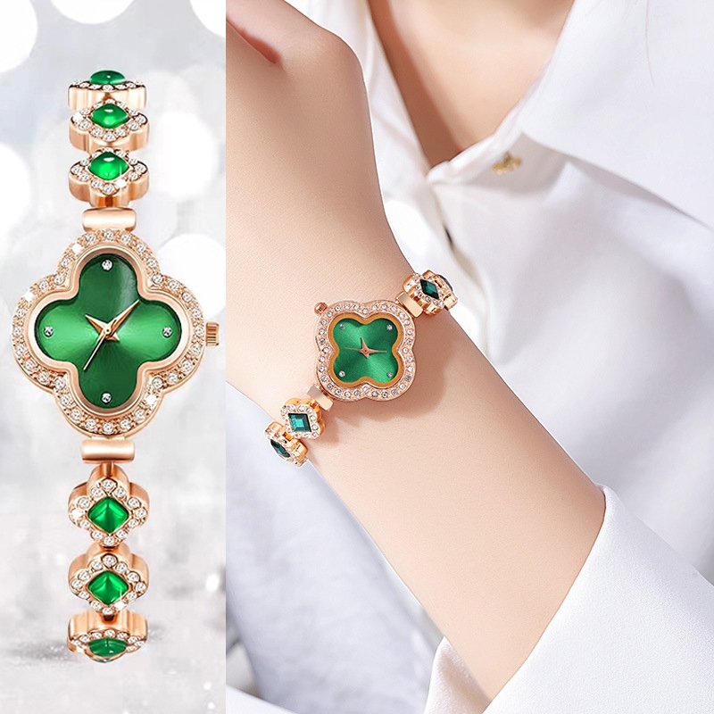 Đồng hồ nữ Vỏ bọc đồng hồ đeo tay Đồng hồ đeo tay Dây đeo thạch anh có khảm kim cương Đồng hồ xanh thời trang