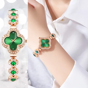 Đồng hồ nữ Vỏ bọc đồng hồ đeo tay Đồng hồ đeo tay Dây đeo thạch anh có khảm kim cương Đồng hồ xanh thời trang