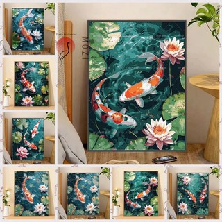 MOZI✨40 * 50cm / 30 * 40cm Cá Koi tranh tô màu theo số tranh số hóatranh sơn dầu số hoá bộ tô màu theo số sơn acrylic  Koi Số Tranh Sơn Dầu Tự Làm Tô Màu Tranh Số Tranh Làm Đầy Tranh Vẽ Tay Tranh Vẽ Tay Tranh Sơn Dầu Tranh Trang Trí