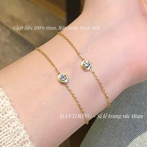 Lắc tay titan không gỉ mạ vàng 18k mặt đá tròn lấp lánh phong cách đơn giản nhẹ nhàng dành cho nữ