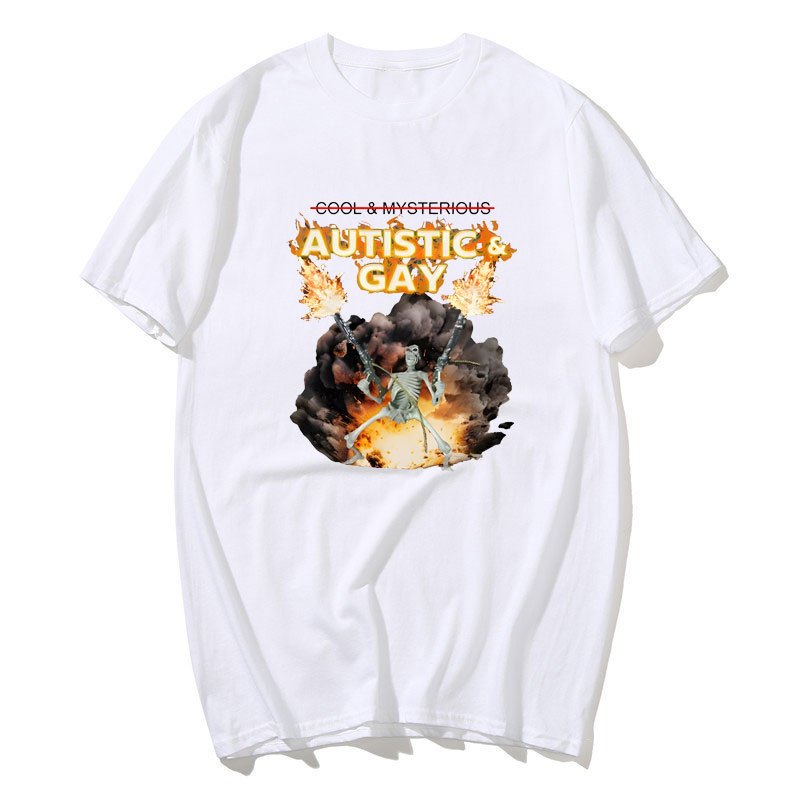 Tự Kỷ Và Đồng Tính Bộ Xương Nổ Áo Unhinged Skeleton Tự Kỷ Meme Áo Thun Cotton Tay Ngắn Đồ Họa Tee Dạo Phố