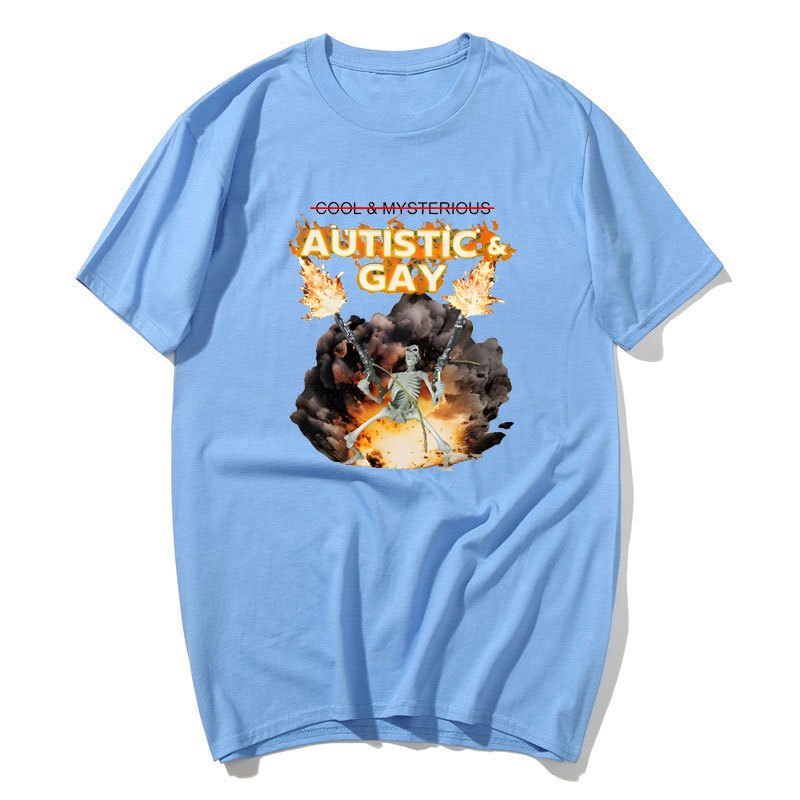 Tự Kỷ Và Đồng Tính Bộ Xương Nổ Áo Unhinged Skeleton Tự Kỷ Meme Áo Thun Cotton Tay Ngắn Đồ Họa Tee Dạo Phố
