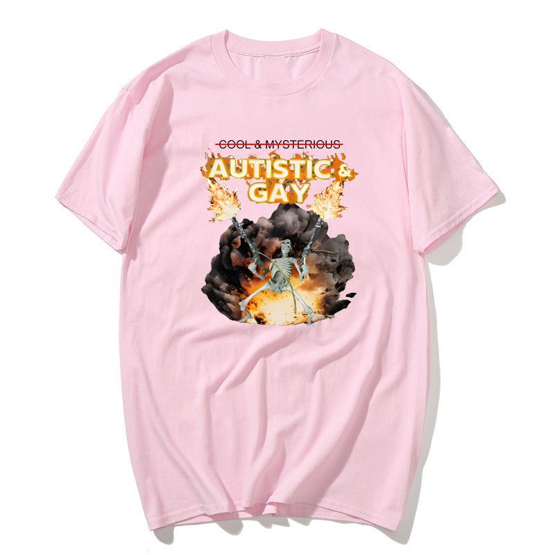 Tự Kỷ Và Đồng Tính Bộ Xương Nổ Áo Unhinged Skeleton Tự Kỷ Meme Áo Thun Cotton Tay Ngắn Đồ Họa Tee Dạo Phố