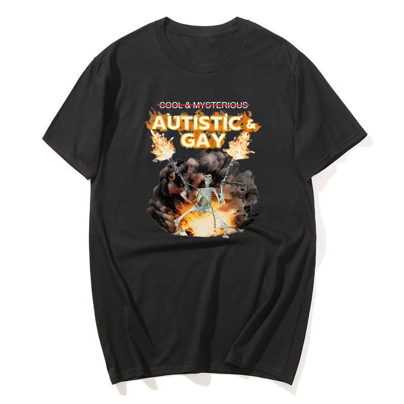 Tự Kỷ Và Đồng Tính Bộ Xương Nổ Áo Unhinged Skeleton Tự Kỷ Meme Áo Thun Cotton Tay Ngắn Đồ Họa Tee Dạo Phố