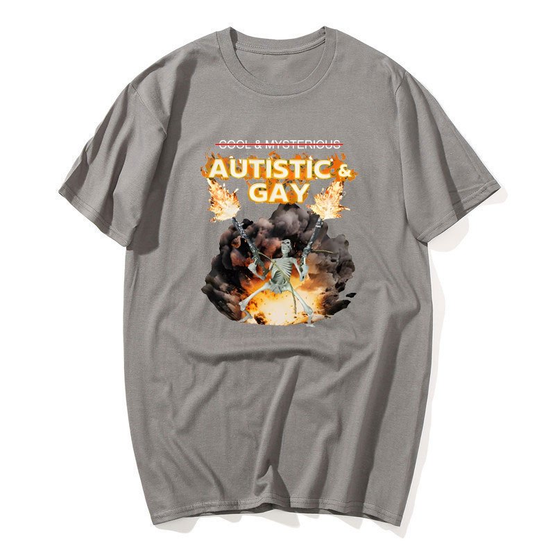 Tự Kỷ Và Đồng Tính Bộ Xương Nổ Áo Unhinged Skeleton Tự Kỷ Meme Áo Thun Cotton Tay Ngắn Đồ Họa Tee Dạo Phố