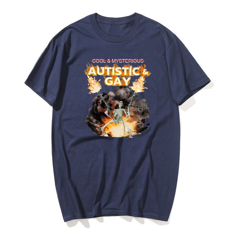 Tự Kỷ Và Đồng Tính Bộ Xương Nổ Áo Unhinged Skeleton Tự Kỷ Meme Áo Thun Cotton Tay Ngắn Đồ Họa Tee Dạo Phố