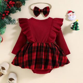 Bộ váy Giáng sinh cho bé gái sơ sinh lễ hội - Váy & váy Cotton màu đỏ kèm phụ kiện Barrette (0-24 tháng)