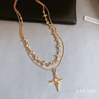 Drejew 2 chiếc Vòng cổ kim cương khâu ngôi sao thích hợp chuỗi xương đòn phong cách ngọt ngào và mát mẻ