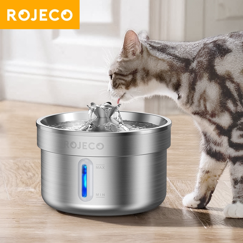 Đài phun nước uống cho mèo ROJECO Thép không gỉ 304 2L Máy phân phối nước tự động cho mèo siêu yên tĩnh Máy bơm nước cho nhiều thú cưng