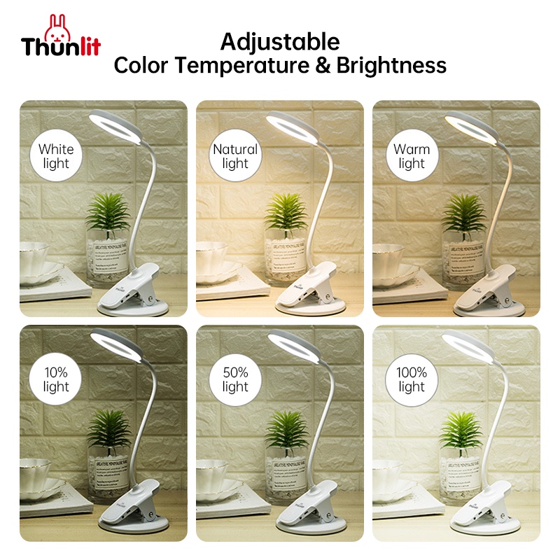 Ảnh Đèn kẹp LED Thunlit dạng vòng tròn USB 1250mAh có thể sạc lại làm mờ vô cấp với 3 màu nhiệt độ kèm kẹp 4