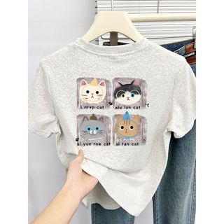 Áo thun nữ mùa hè 2025 mới vui nhộn in hình cổ tròn giảm béo tay ngắn mỏng thời trang nữ