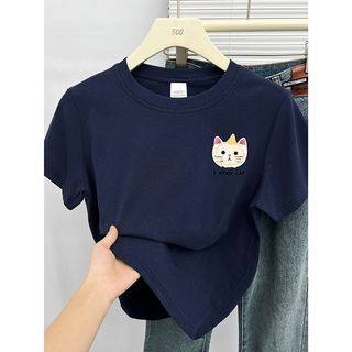 Áo thun nữ mùa hè 2025 mới vui nhộn in hình cổ tròn giảm béo tay ngắn mỏng thời trang nữ