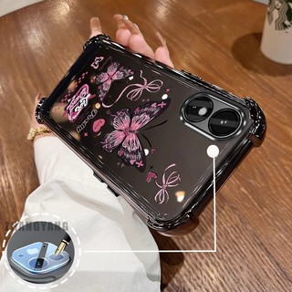 Ốp Lưng Cho OPPO A18 A38 A17 A17K Vỏ Điện Thoại Silicon Chống Rơi Bốn Góc Mạ Điện Thẩm Mỹ Bướm Thiết Kế Mới Họa Tiết TPU Mềm
