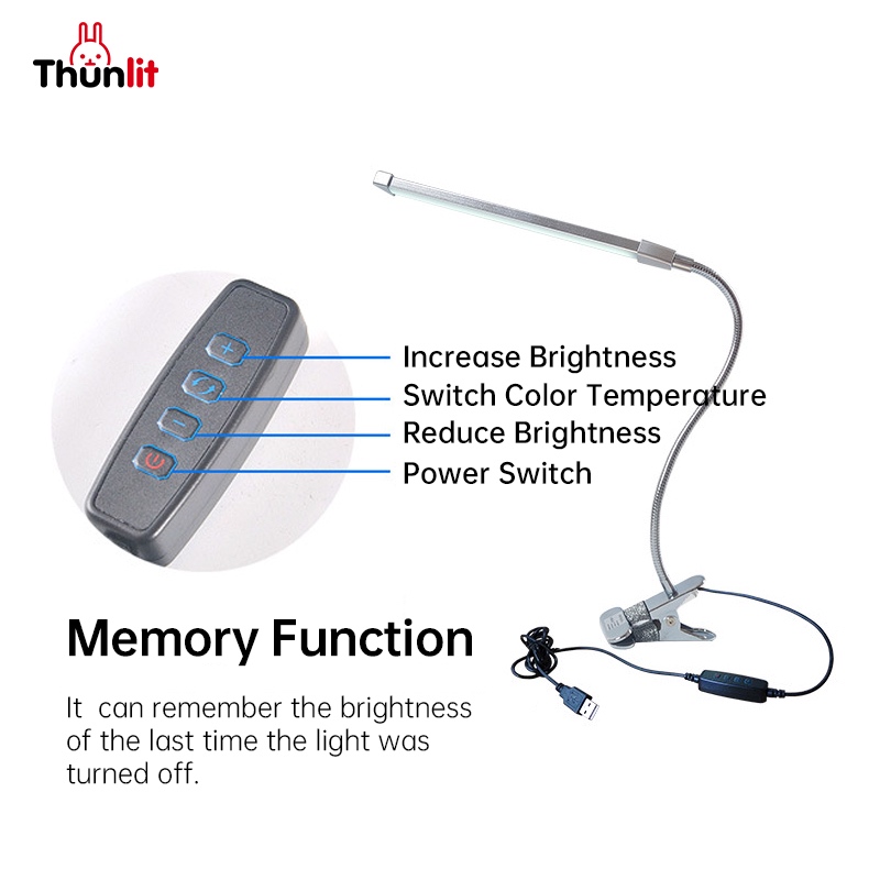Ảnh Đèn học kẹp bàn Thunlit USB 8W có phích cắm với 10 độ sáng và 3 mức nhiệt độ/ánh sáng có thể điều chỉnh 4