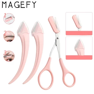 MAGEFY Bộ 3 Dụng Cụ Cắt Tỉa Lông Mày Chuyên Nghiệp Với Kéo Và Lưỡi Dao Cạo 3051